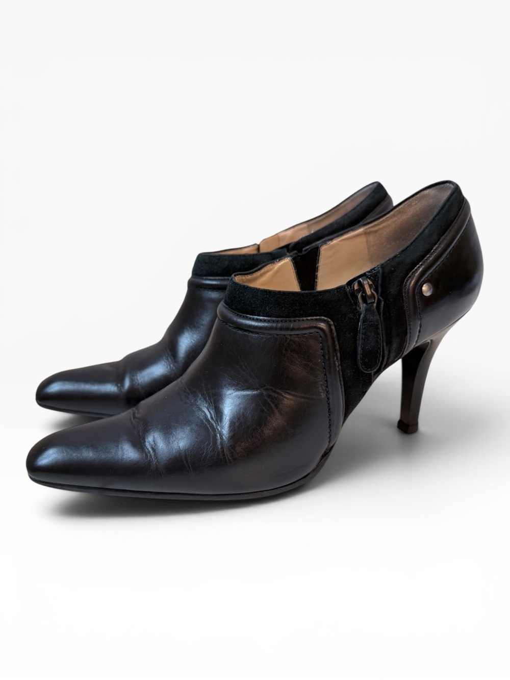 Cole Haan Yelena Heeled Leather and Suede Trim Bootie Black Size 9 B